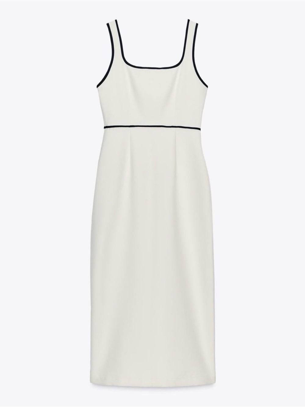 ZARA Contrast Trim Midi Dress Ecru Black NWT Size Large - Picture 6 of 15